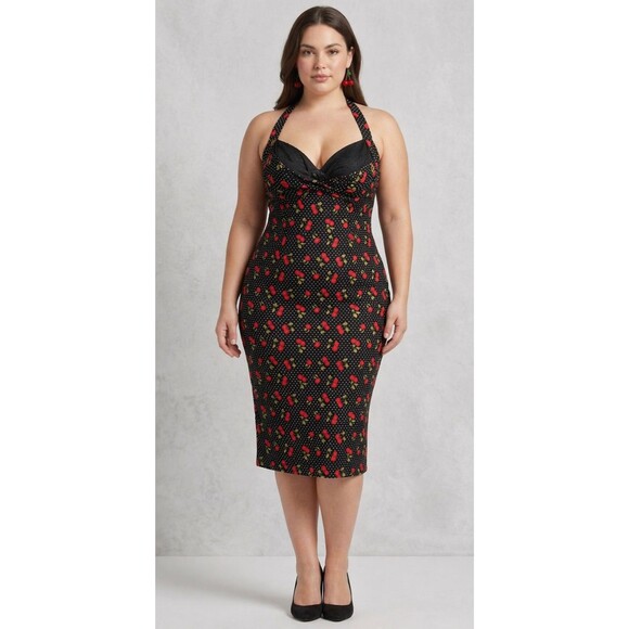 Stop Staring Dresses & Skirts - Stop Staring Dress Womens XL Wiggle Midi Retro Pinup Black Cherry Halter NEW